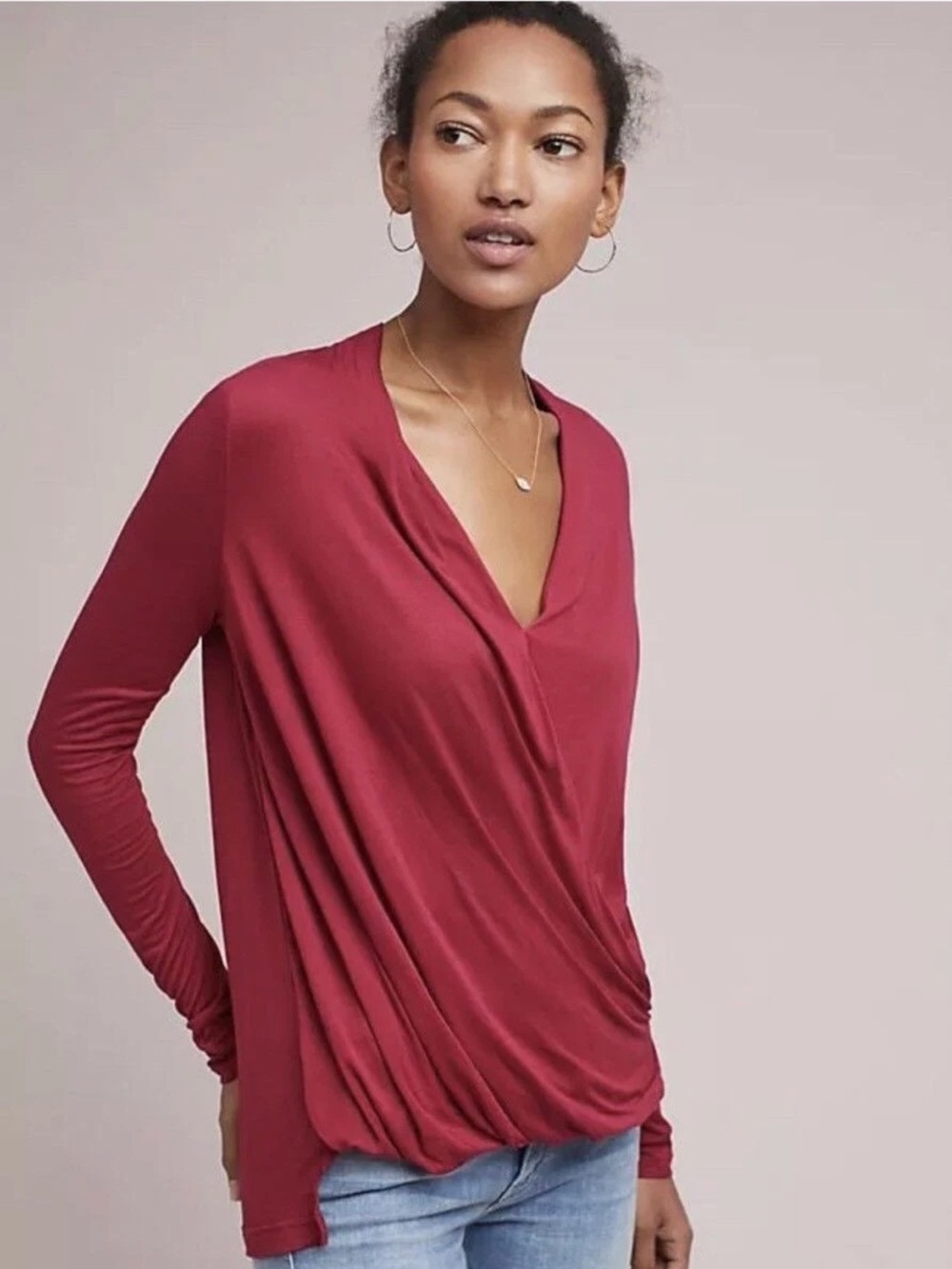 Anthropologie Akemi + Kin Wrap Long Sleeve Top in Berry Size Medium